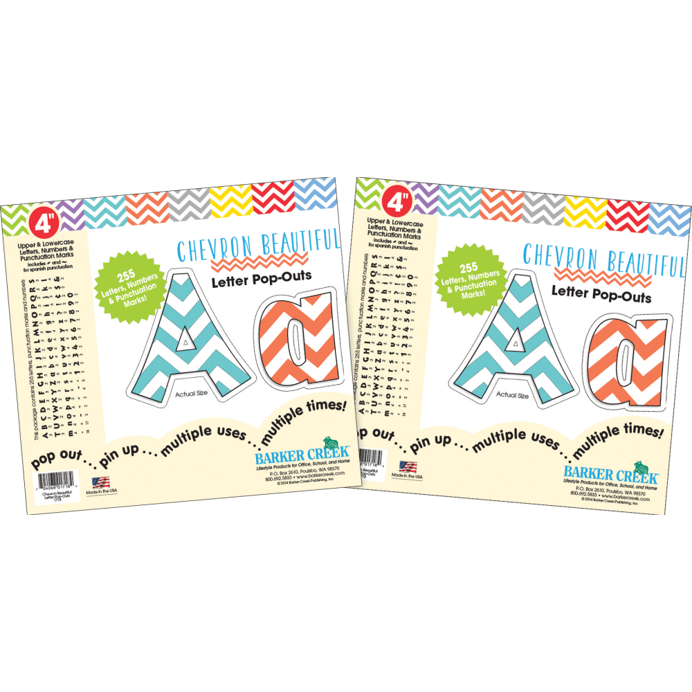 Barker Creek Letter Pop-Outs, 4in, Chevron Beautiful, Pack Of 510