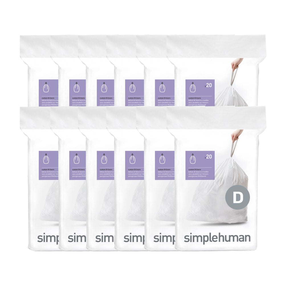 simplehuman Custom-Fit 0.03-mil Can Liners, 5.3 Gallons, White, Pack Of 240