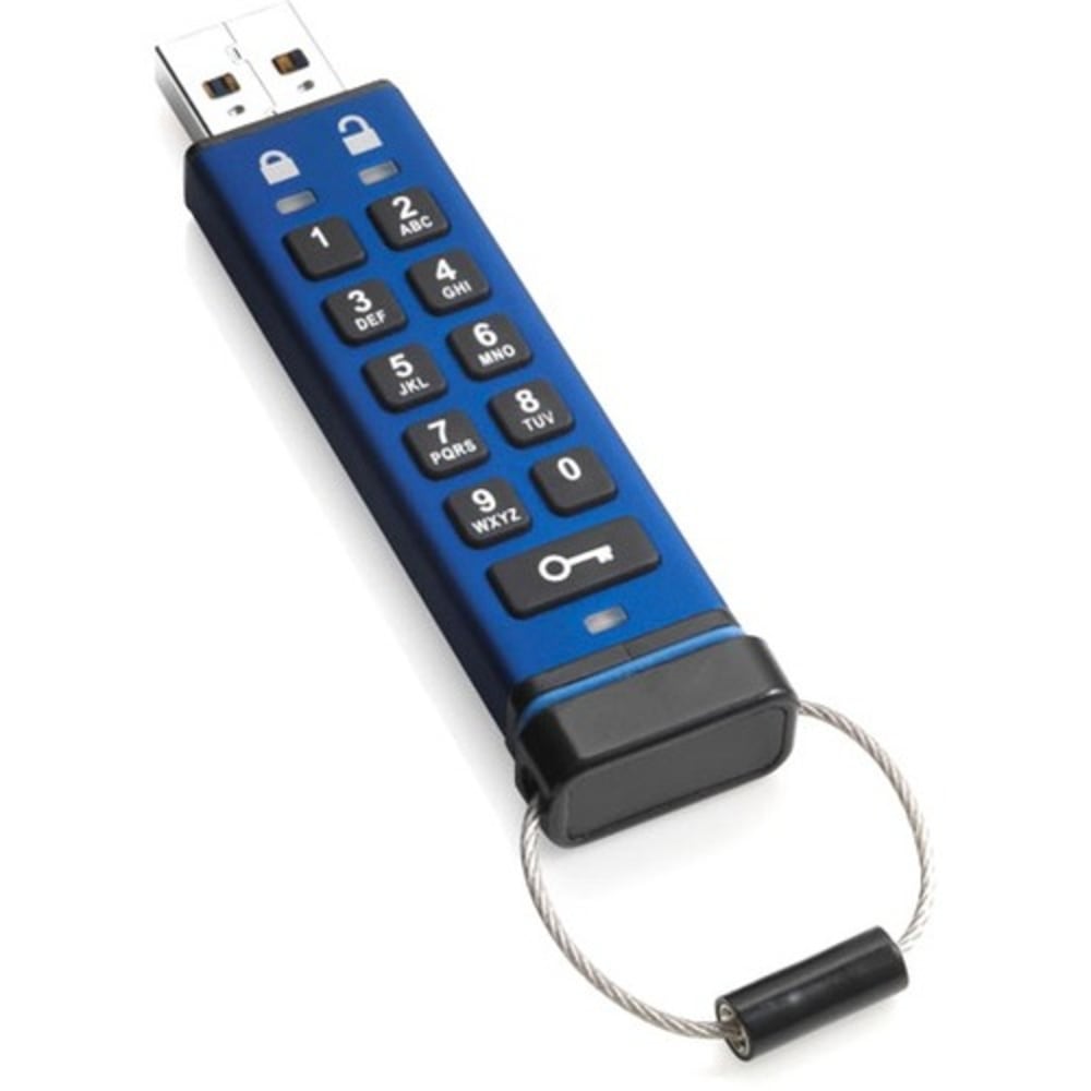 iStorage datAshur PRO 64 GB | Secure Flash Drive | FIPS 140-2 Level 3 Certified | Password protected | Dust/Water Resistant | IS-FL-DA3-256-64 - 64 GB - USB 3.2 (Gen 1) Type A - 169 MB/s Read Speed - 135 MB/s Write Speed - Blue - 256-bit AES
