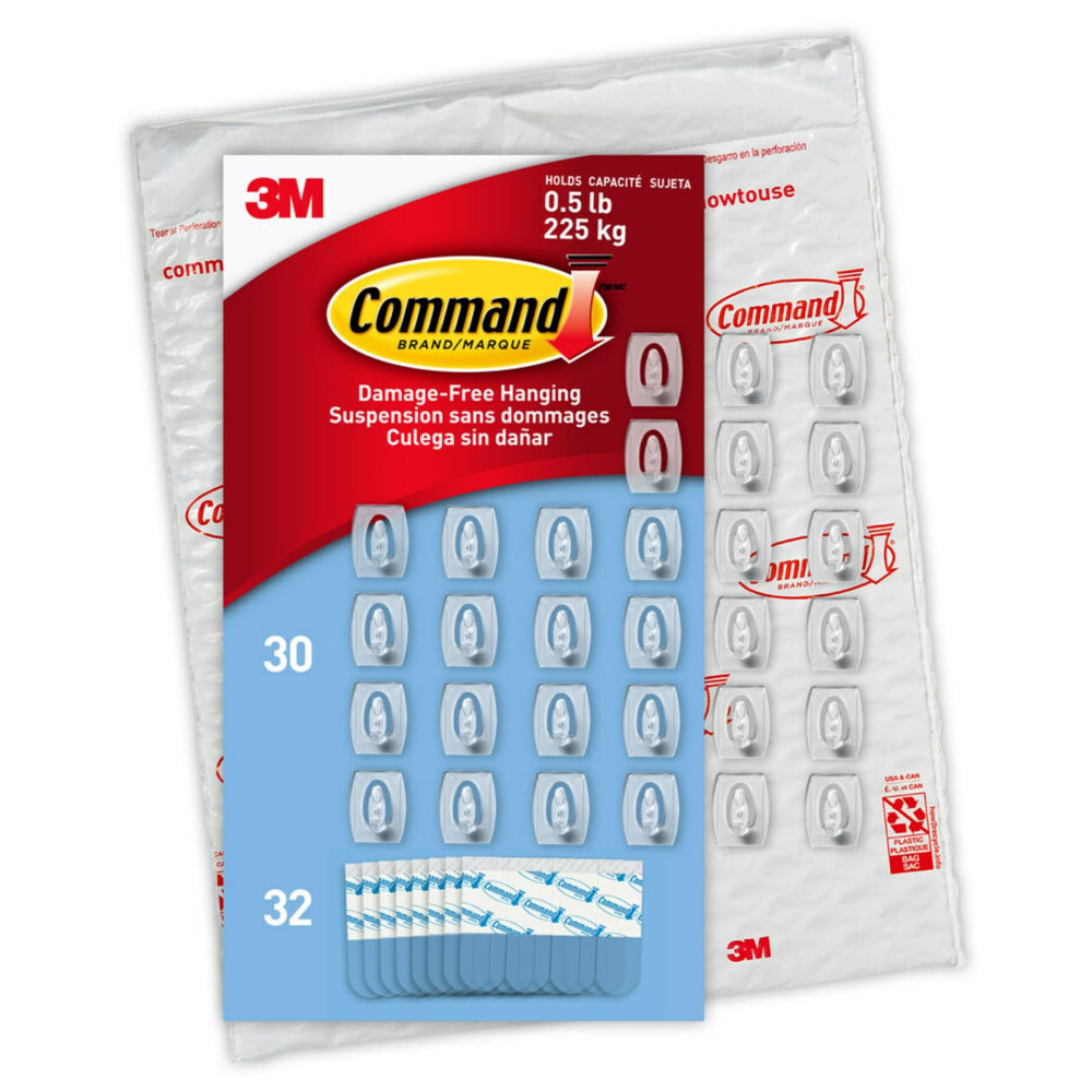 Command Mini Wall Hooks, 30 Command Hooks, 32 Command Strips, Damage Free Hanging of Dorm Room Decorations, Clear