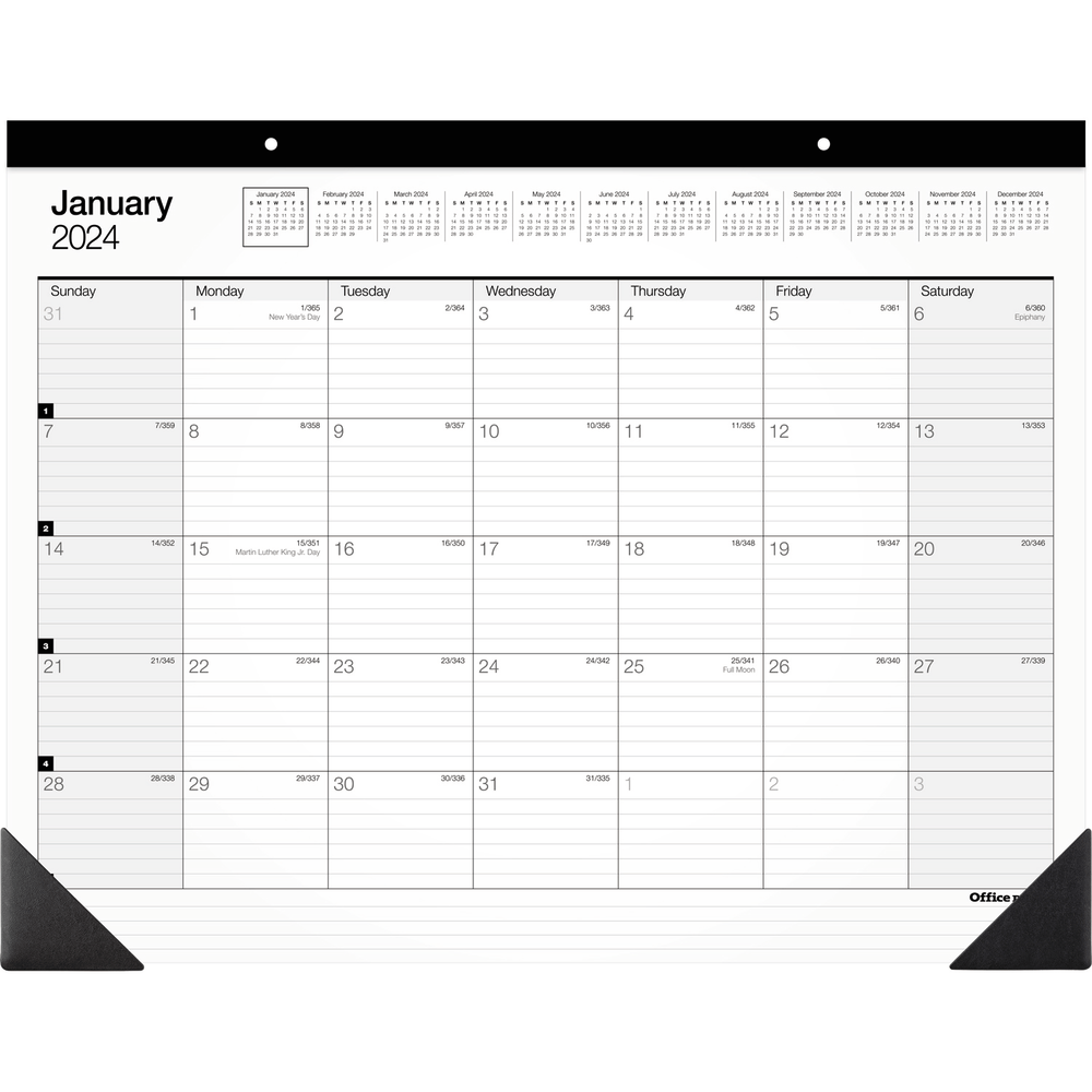 2024 Office Depot Brand Monthly Desk Pad Calendar, 21-3/4in x 17in, White, January To December 2024 , SP24D00