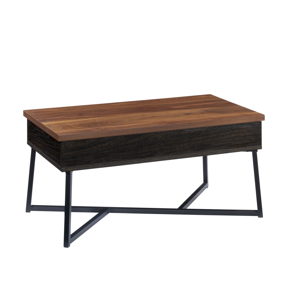 Sauder Canton Lane Lift-Top Coffee Table With Multipurpose Workspace, 16-1/2inH x 35inW x 19inD, Brew Oak/Black