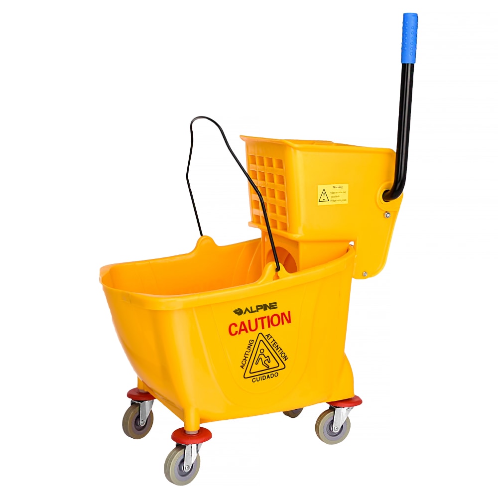 Alpine Industries 36-Quart PVC Mop Buckets With Side Wringers, 34in x 15in, Yellow, Pack Of 2 Buckets