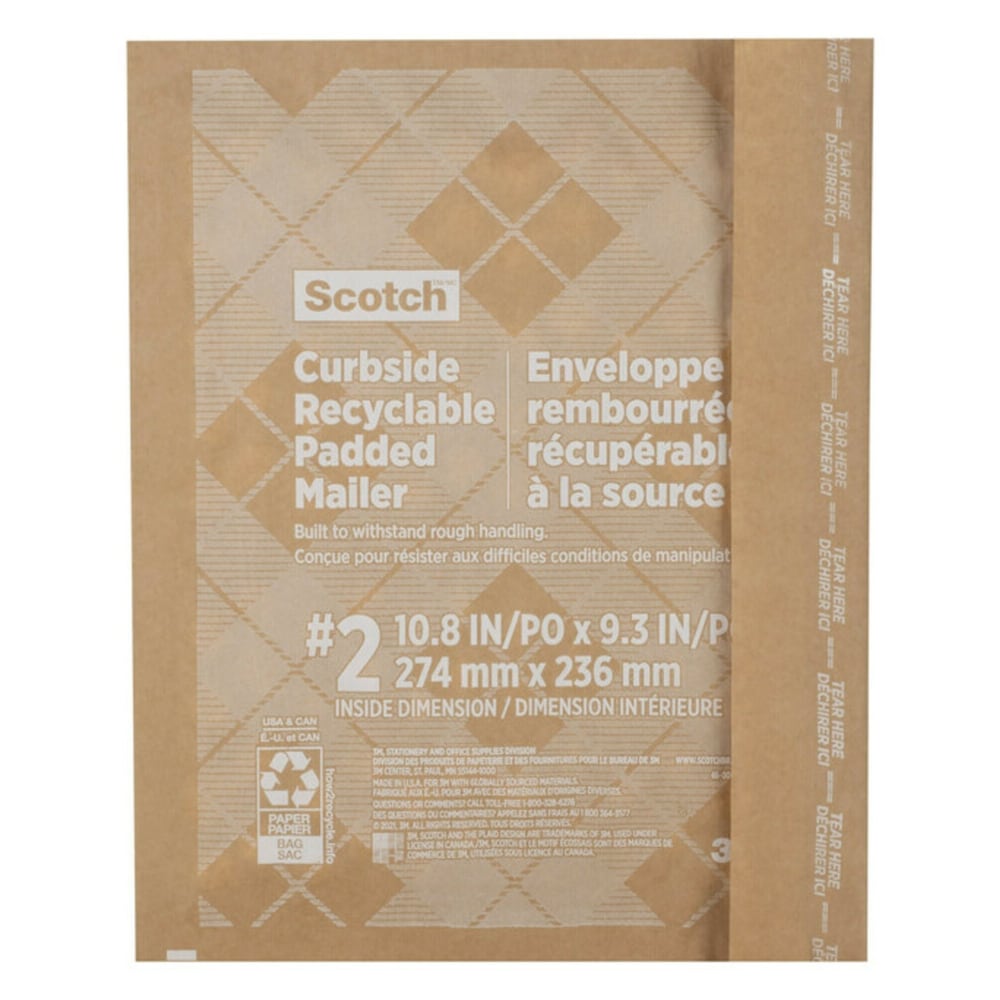 Scotch Padded Mailers, Size 2, 10-1/2in x 9in, Kraft, Pack Of 50 Mailers