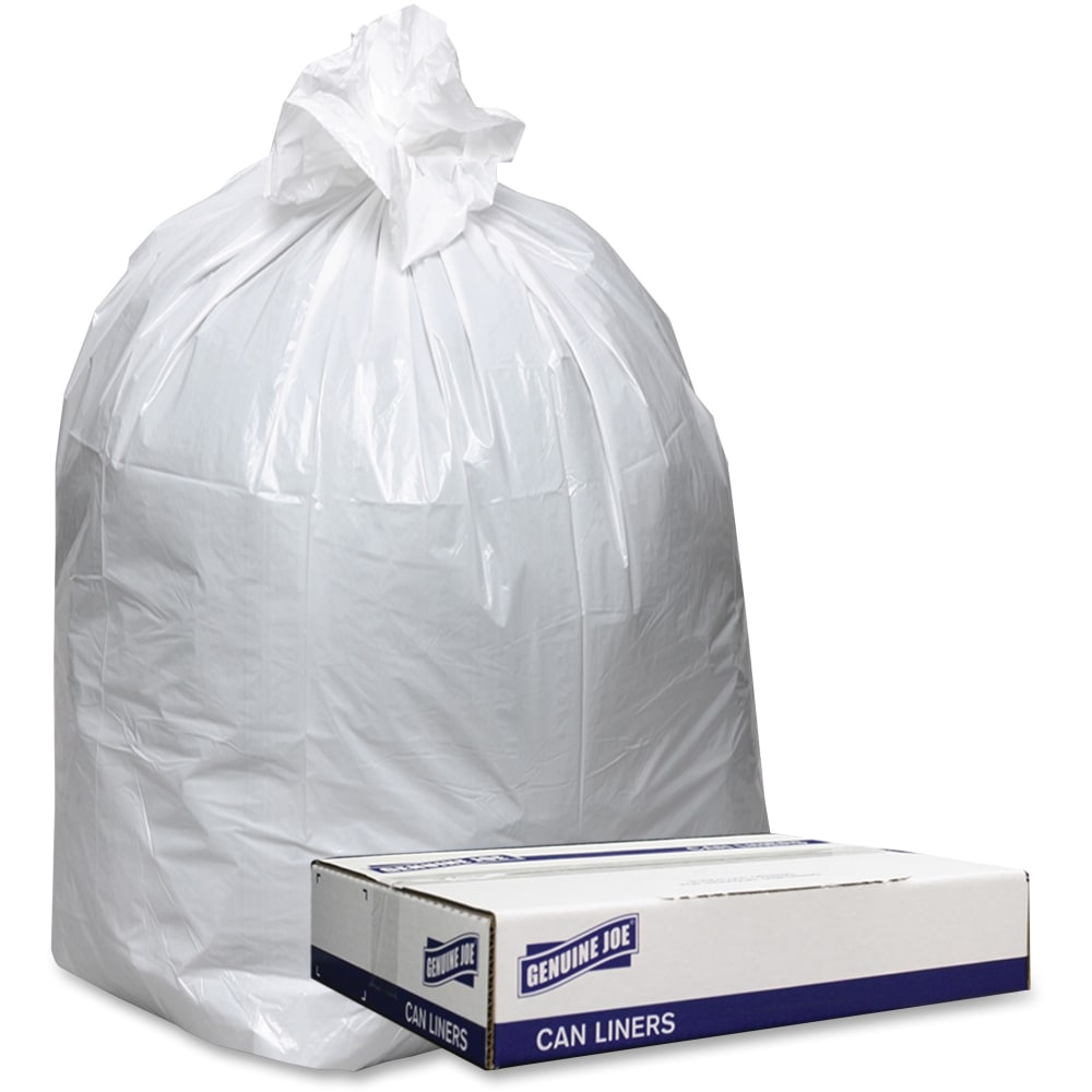 Genuine Joe Low Density White Can Liners - 60 gal Capacity - 38in Width x 58in Length - 0.90 mil (23 Micron) Thickness - Low Density - White - 100/Carton - Can, Waste Disposal - Recycled