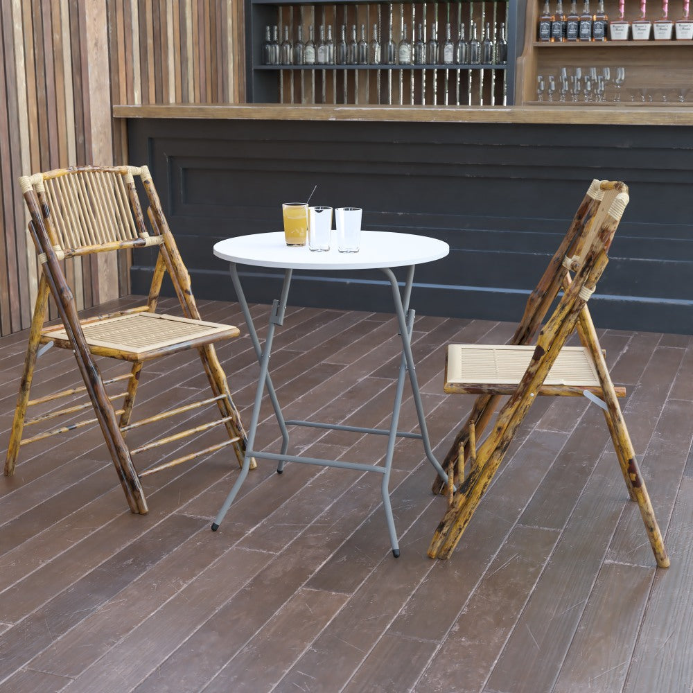 Flash Furniture Round Plastic Folding Table, 29-3/8in x 24in, Granite White