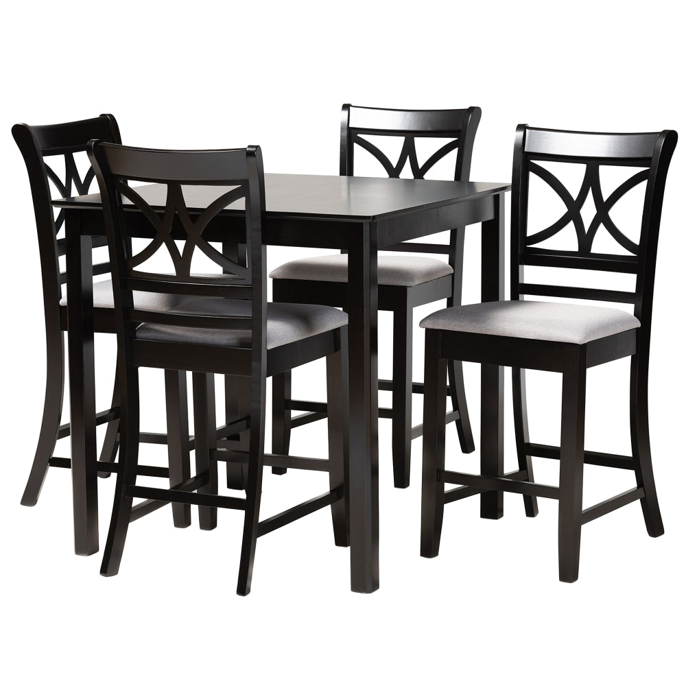 Baxton Studio Chandler 5-Piece Pub Set, 36inH x 35-7/16inW x 35-7/16inD, Gray/Espresso