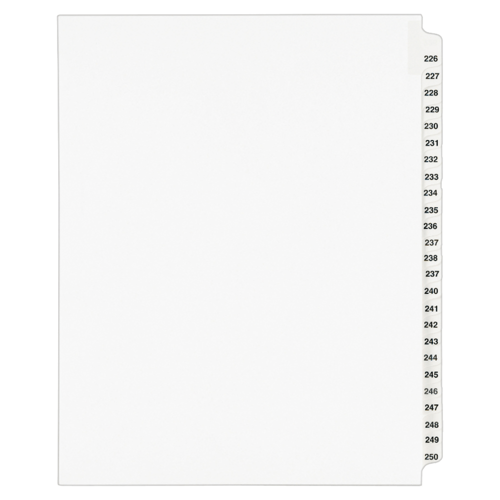 Avery 20% Recycled Preprinted Laminated Gold-Reinforced Tab Dividers, 8 1/2in x 11in, White Dividers/White Tabs, 226-250, Pack Of 25