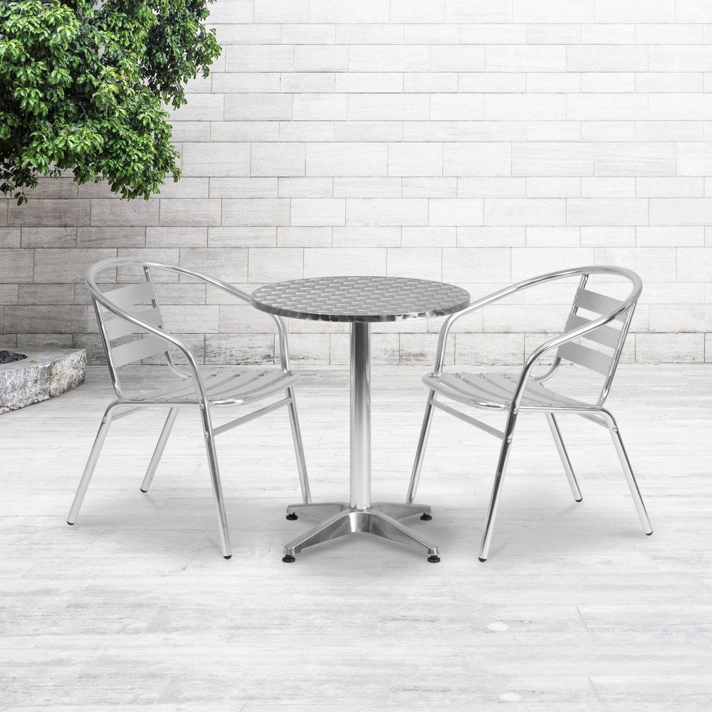 Flash Furniture Round Aluminum Table With 2 Slat-Back Chairs, 27-1/2in x 23-1/2in