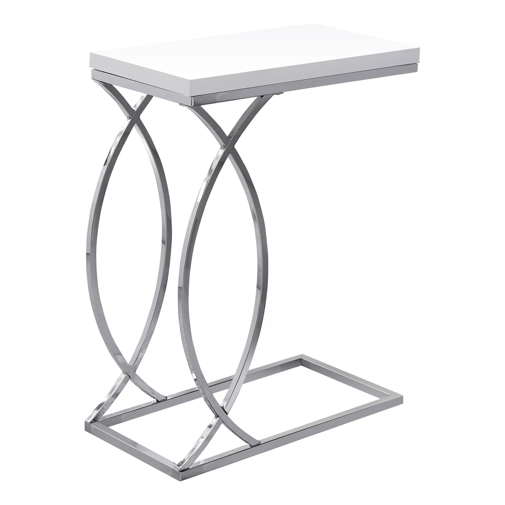 Monarch Specialties Side Accent Table, Rectangular, Glossy White/Chrome