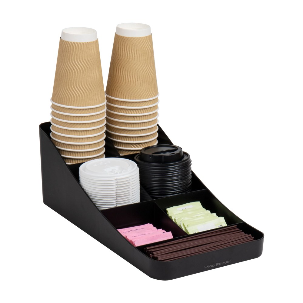 Mind Reader Anchor Collection 7-Compartment Coffee Cup and Condiment Organizer, 5-1/4in H x 7-1/4in W x 15-1/2in L, Black