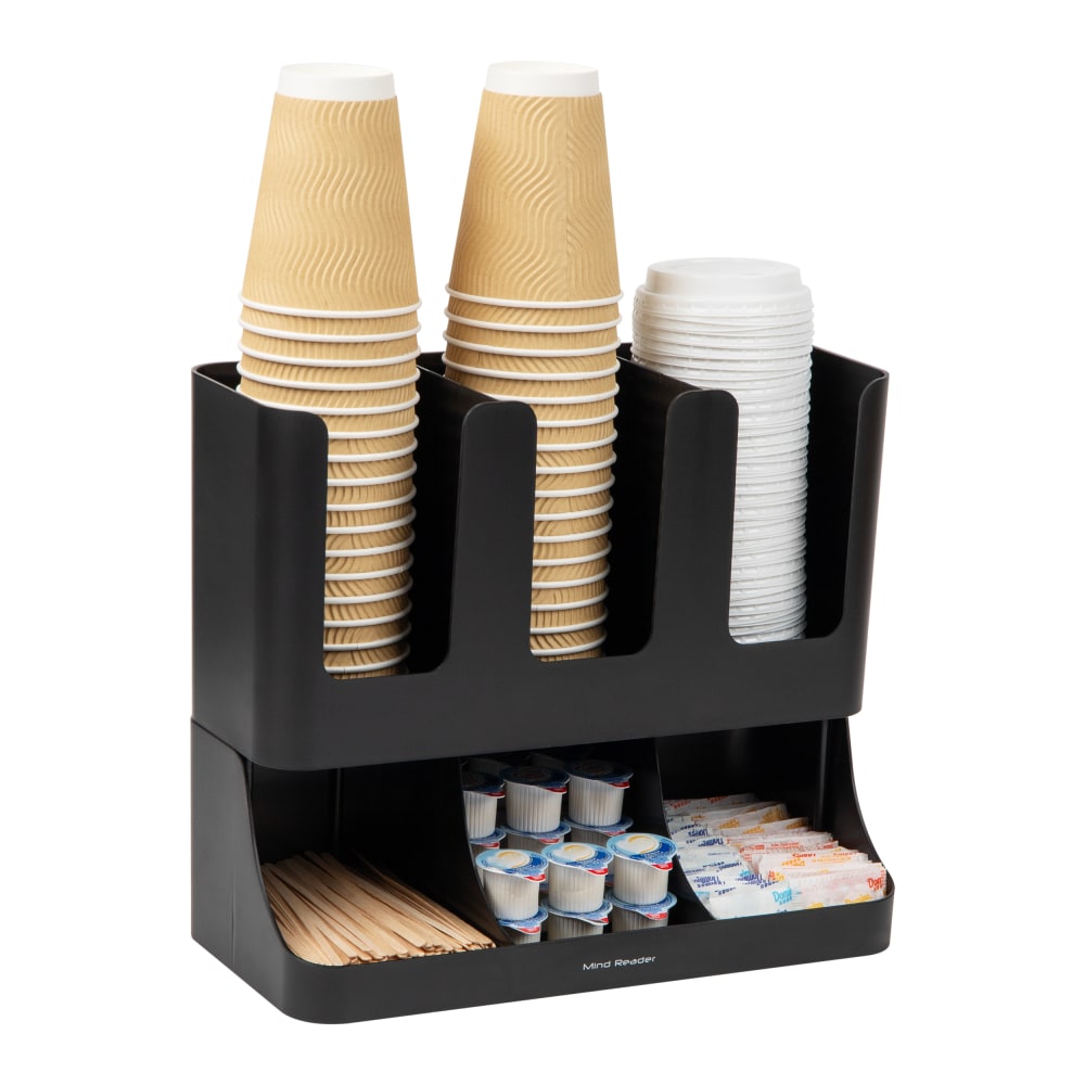 Mind Reader Anchor Collection 6-Compartment 2-Tier Coffee Condiment And Cup Organizer, 11.5inH x 6-32/5inW x 13inD, Black