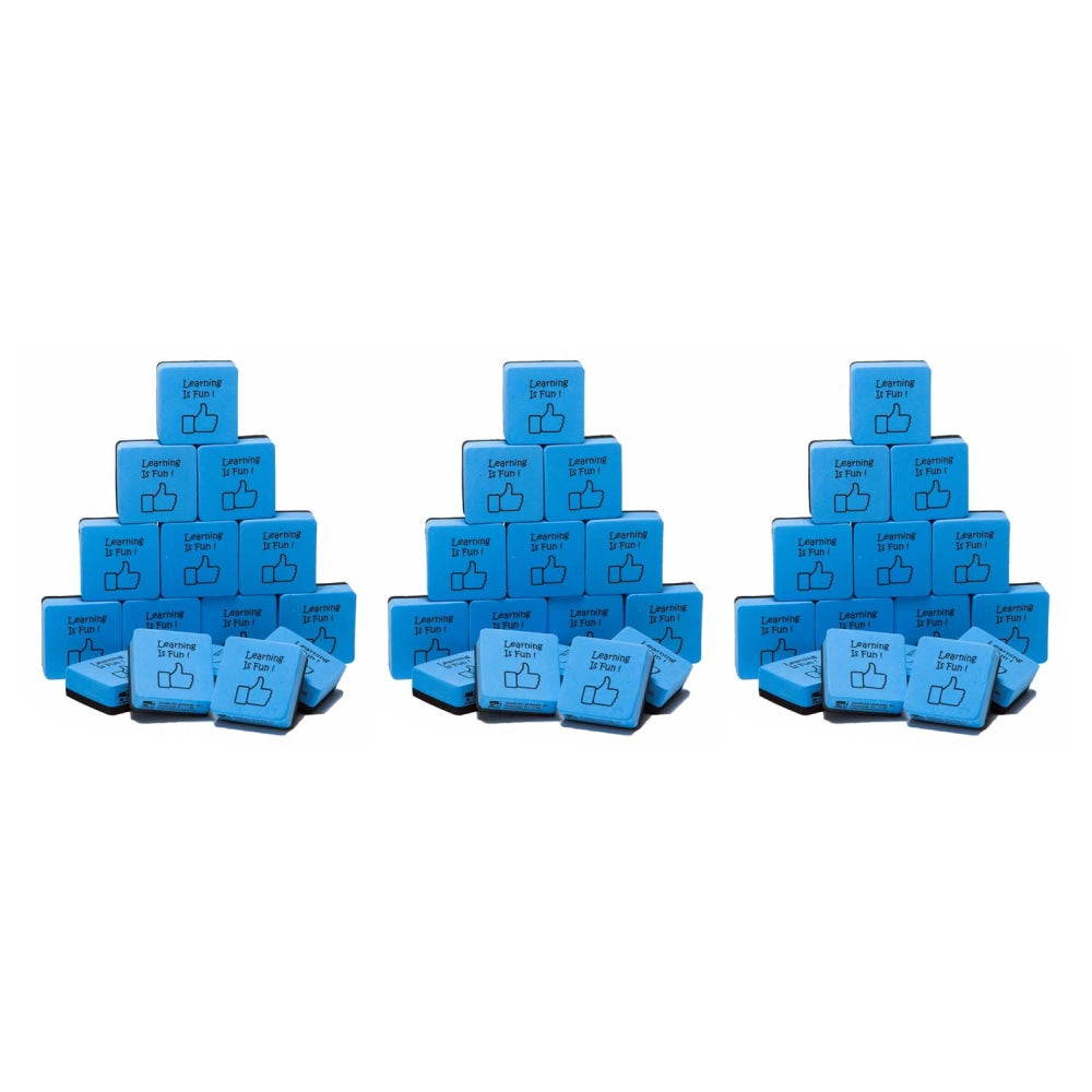 Charles Leonard Mini Whiteboard Erasers, 2in x 2in, Blue/Black, 15 Erasers Per Pack, Set Of 3 Packs