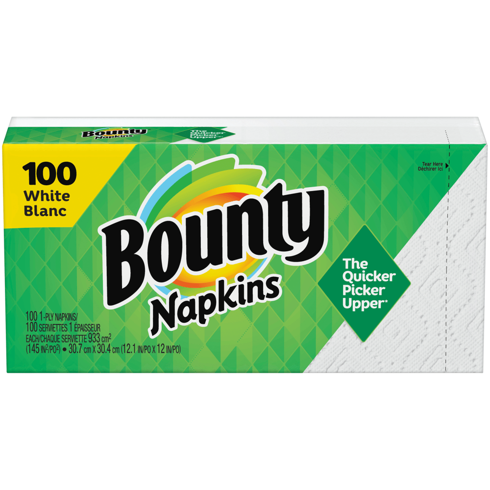 Bounty Quilted 1-Ply Napkins, 12.1in x 12in, White, Pack Of 100 Napkins