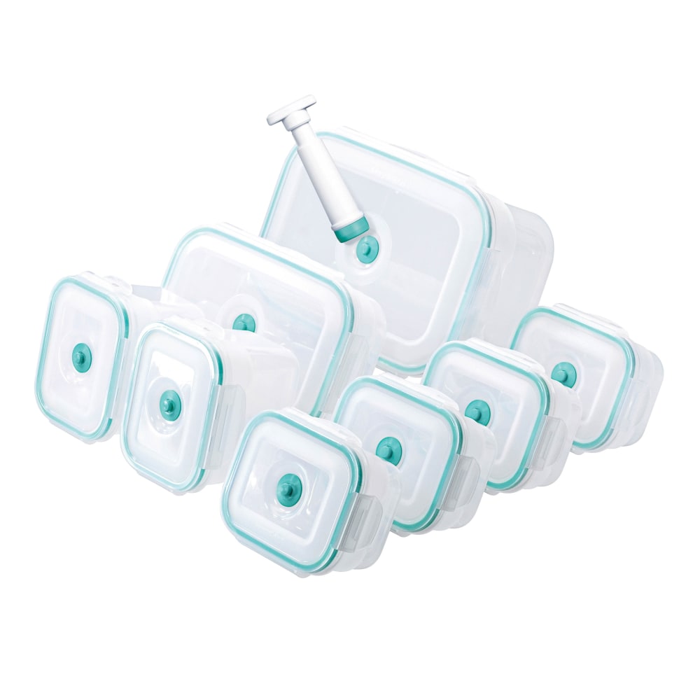 Zevro KCH-06093 Vac N Save - 17 Piece Rectangular Set - - Polypropylene, Silicone Gasket - Teal, Clear, Opaque