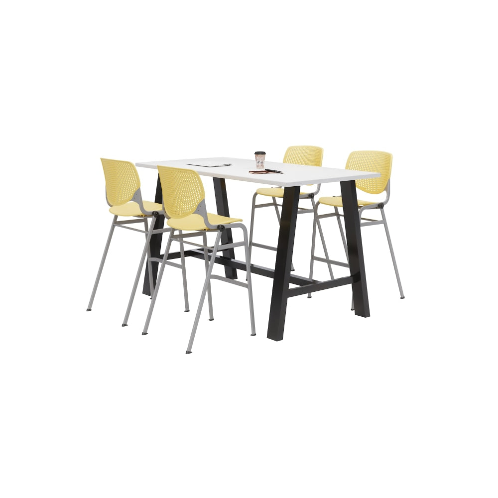 KFI Studios Midtown Bistro Table With 4 Stacking Chairs, 41inH x 36inW x 72inD, Designer White/Yellow
