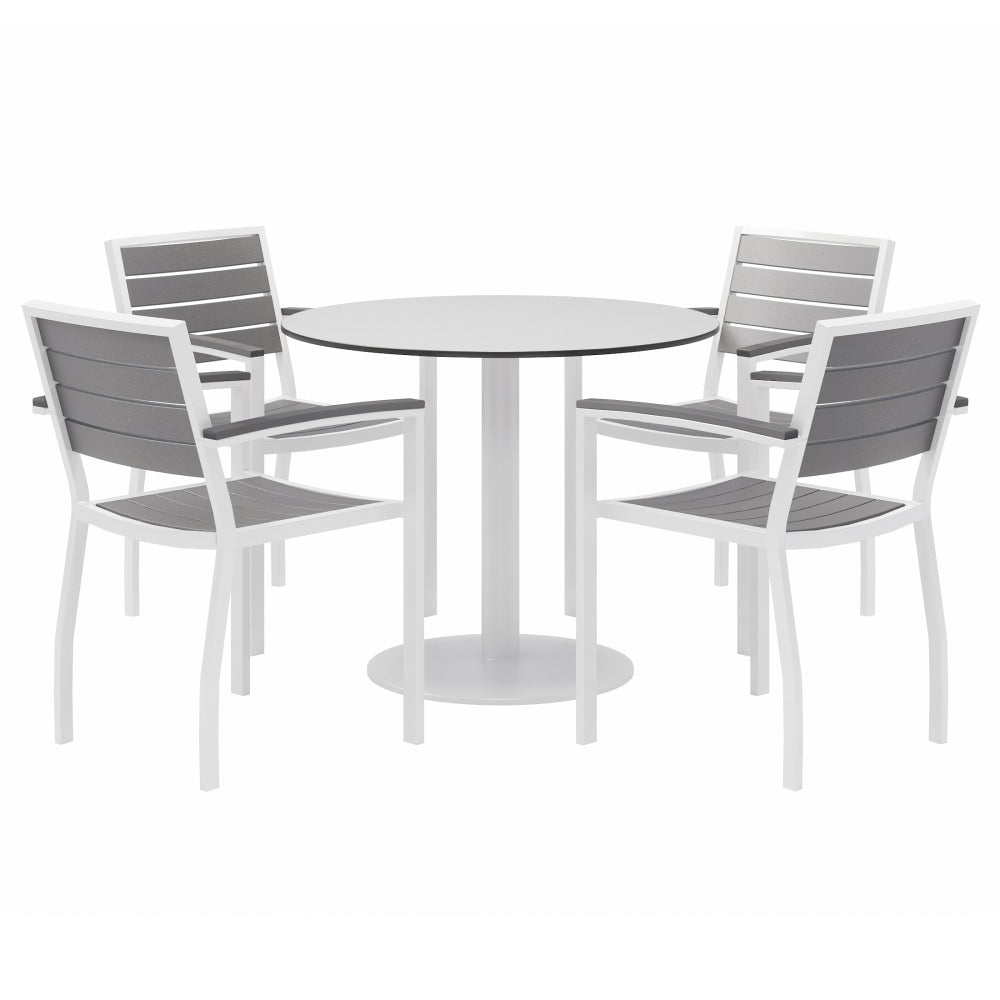 KFI Studios Eveleen 5-Piece Outdoor Patio Set, 33-13/16inH x 30inW x 30inD, White/Silver Table, Silver/Mocha Chairs