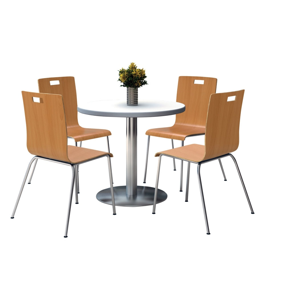 KFI Studios Jive Round Pedestal Table With 4 Stacking Chairs, 29inH x 36inW x 36inD, Natural/Crisp Linen