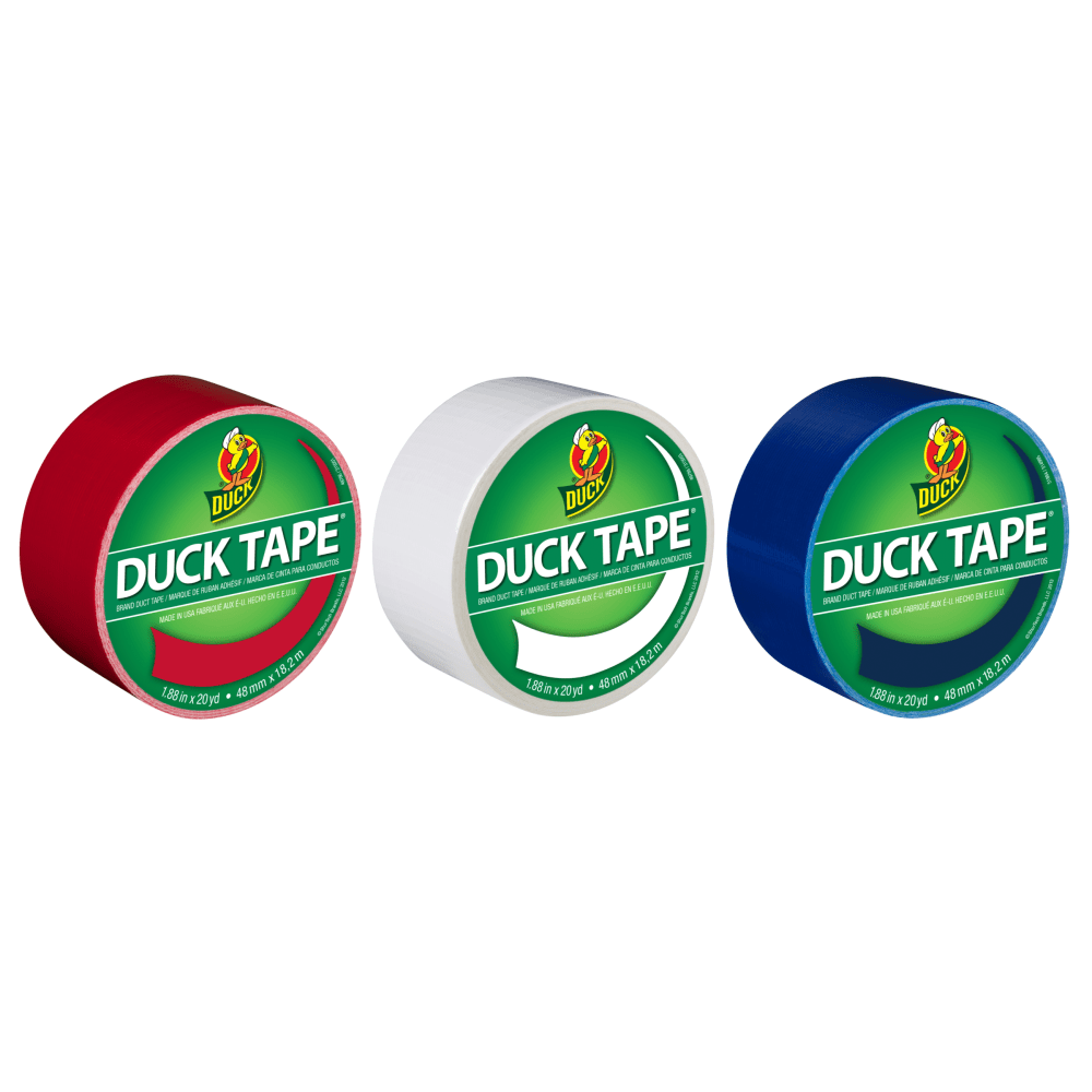 Duck Brand Color Duct Tape Rolls, 1-15/16in x 60 Yd, USA Colors, Pack Of 3 Rolls