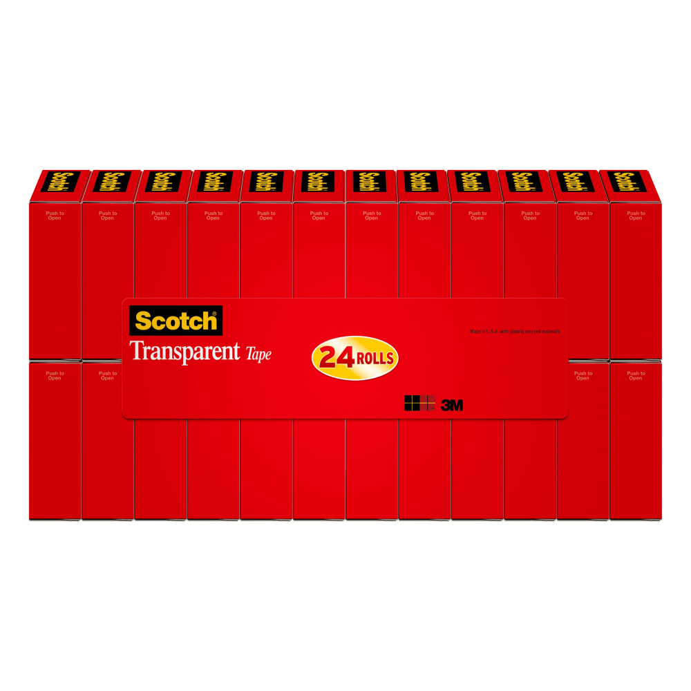 Scotch Transparent Tape, 3/4 in x 1000 in, 24 Tape Rolls, Clear, Home Office and School Supplies