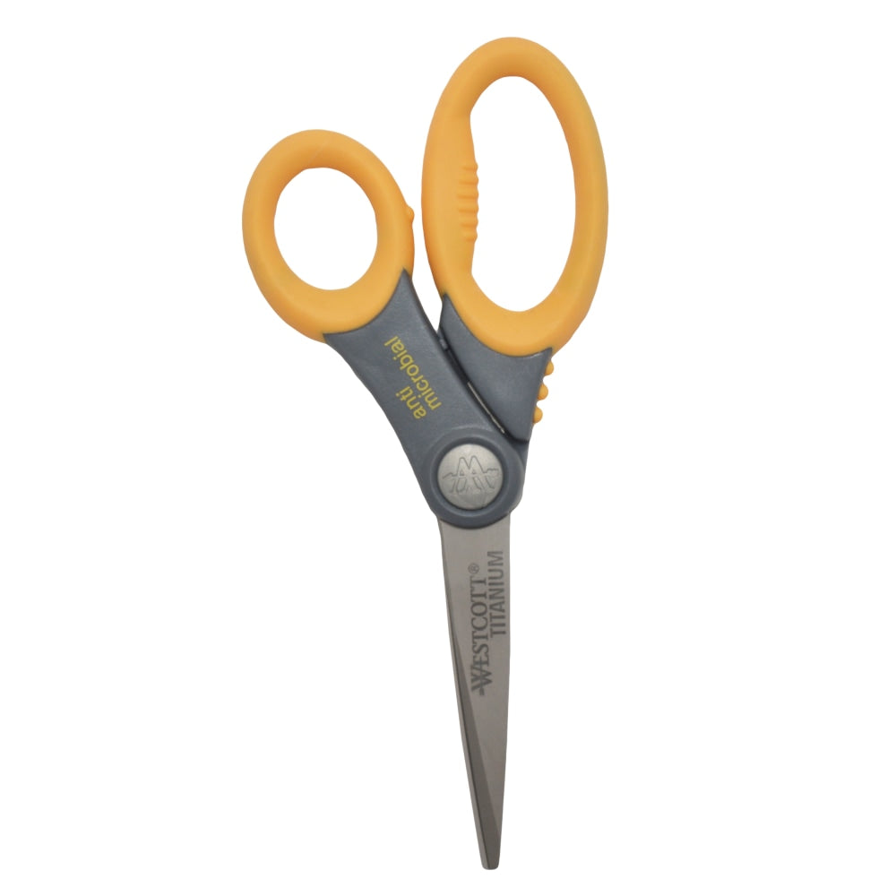 Westcott Hard Handle Scissors With Antimicrobial Protection, 8in, Pointed, Yellow/Gray