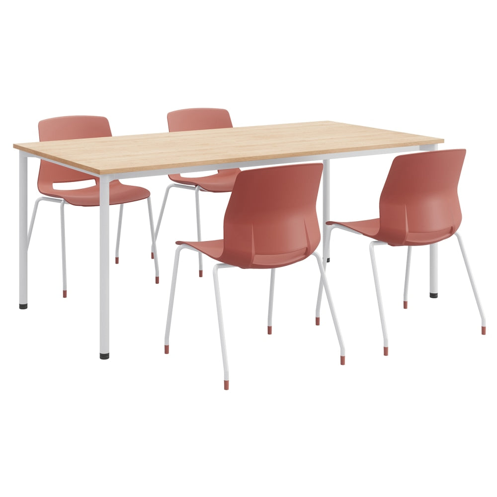 KFI Studios Dailey Table Set With 4 Sled Chairs, Natural Table/Coral Chairs