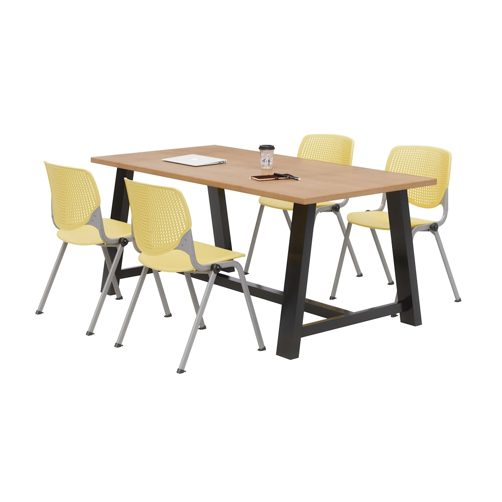 KFI Studios Midtown Table With 4 Stacking Chairs, Kensington Maple/Yellow