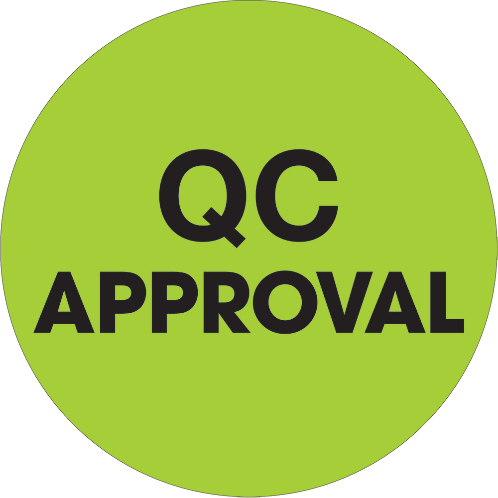 Tape Logic Preprinted Special Handling Labels, DL1255, QC Approval, Round, 2in, Fluorescent Green, Roll Of 500