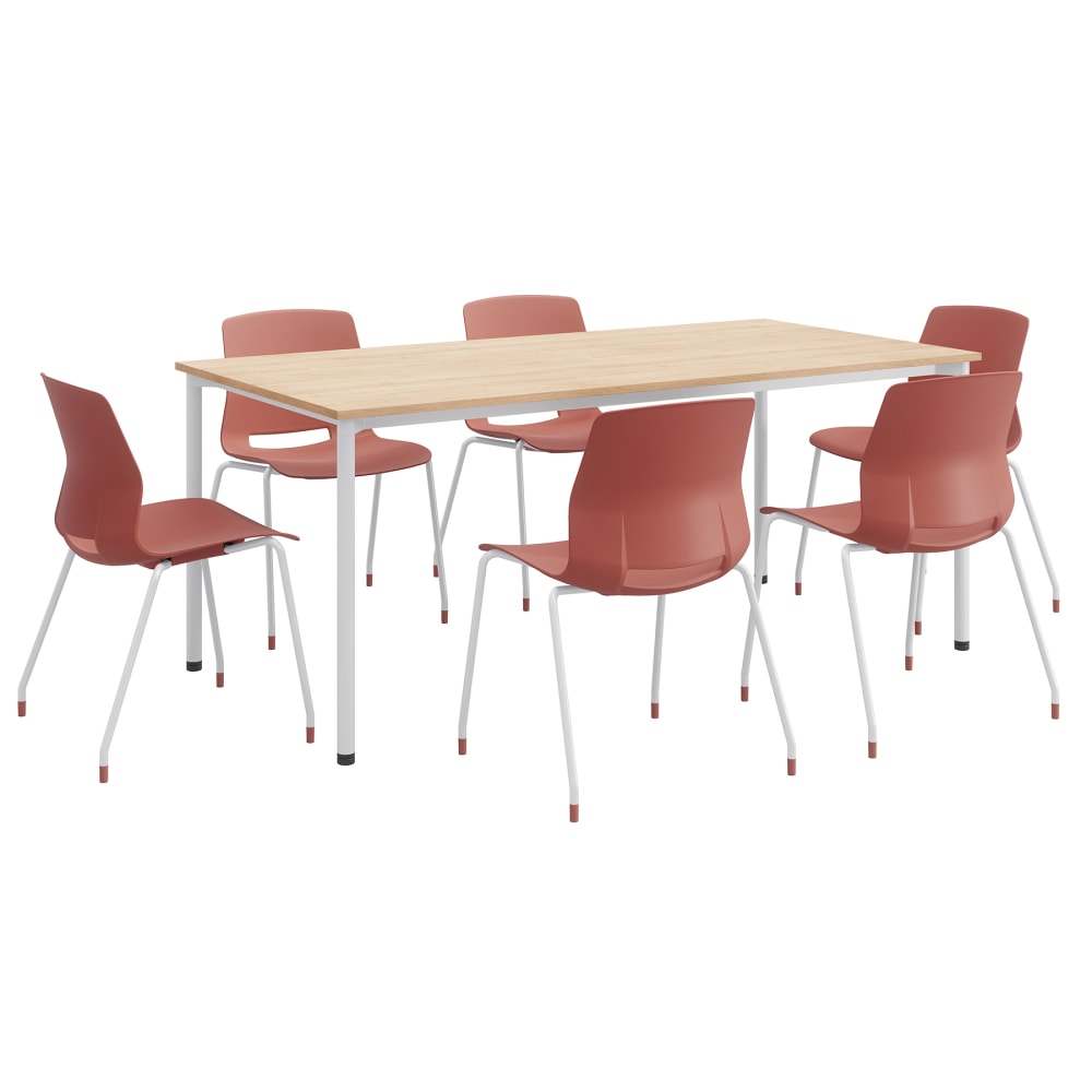 KFI Studios Dailey Table Set With 6 Poly Chairs, Natural Table/Coral Chairs