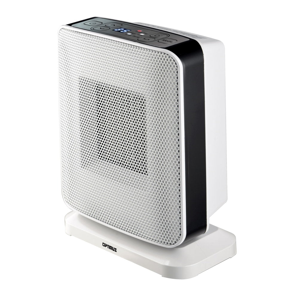 Optimus 1500-Watt Portable Oscillation Ceramic Heater With Thermostat And LED, 12in x 8in, White