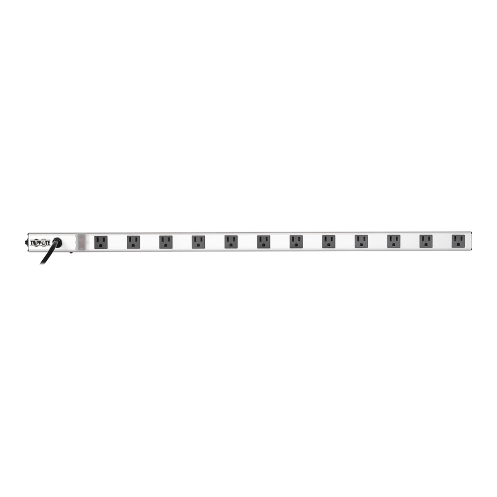 Tripp Lite Power Strip 120V Right Angle 5-15R 12 Outlet 15ft Cd 36in Length - Power strip - AC 120 V - 1800 Watt - input: NEMA 5-15 - output connectors: 12 - 15 ft cord - black, aluminum