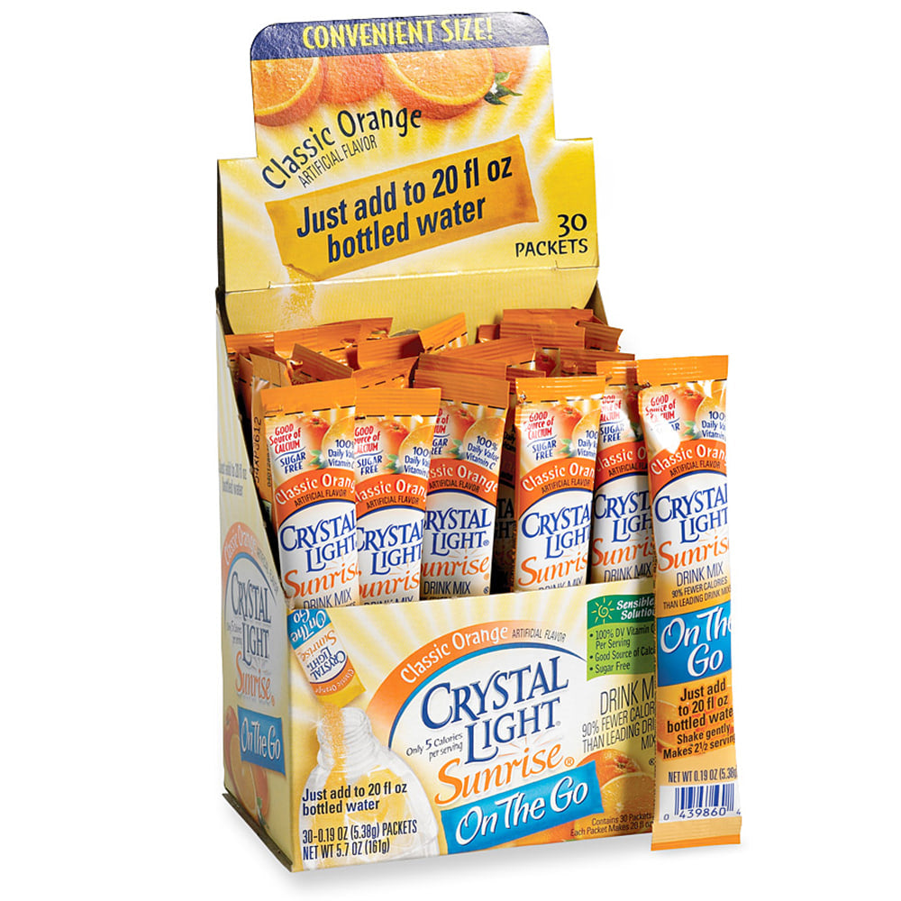 Crystal Light On-The-Go Mix Sticks, Classic Orange, 0.16 Oz, Box Of 30