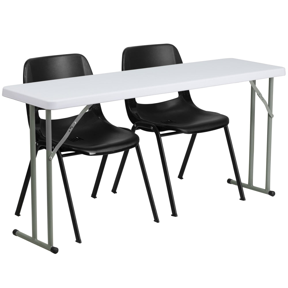 Flash Furniture 5ft Plastic Folding Training Table with 2 Plastic Stack Chairs, Black