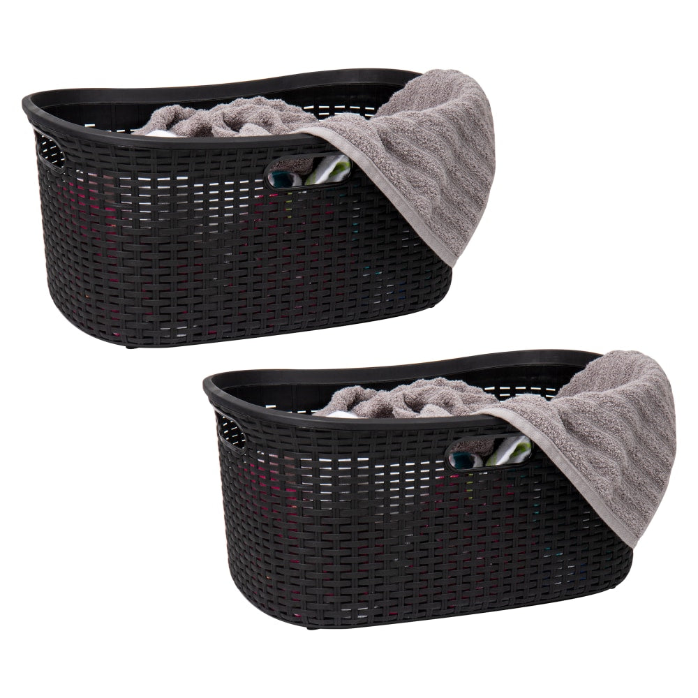Mind Reader 40L Plastic Laundry Basket Clothes Hamper, 11in H x 14-1/2in W x 23in L, Black, Set of 2