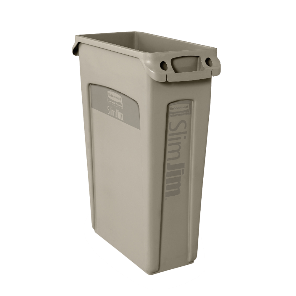 Rubbermaid Slim Jim Waste Container With Vents Channels, 23 Gallons, 30in x 11in x 22in, Beige