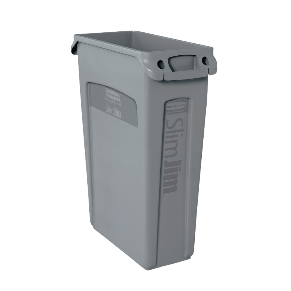 Rubbermaid Slim Jim Rectangular Plastic Waste Containers With Vent Channels, 23 Gallons, 30inH x 11inW x 22inD, Gray