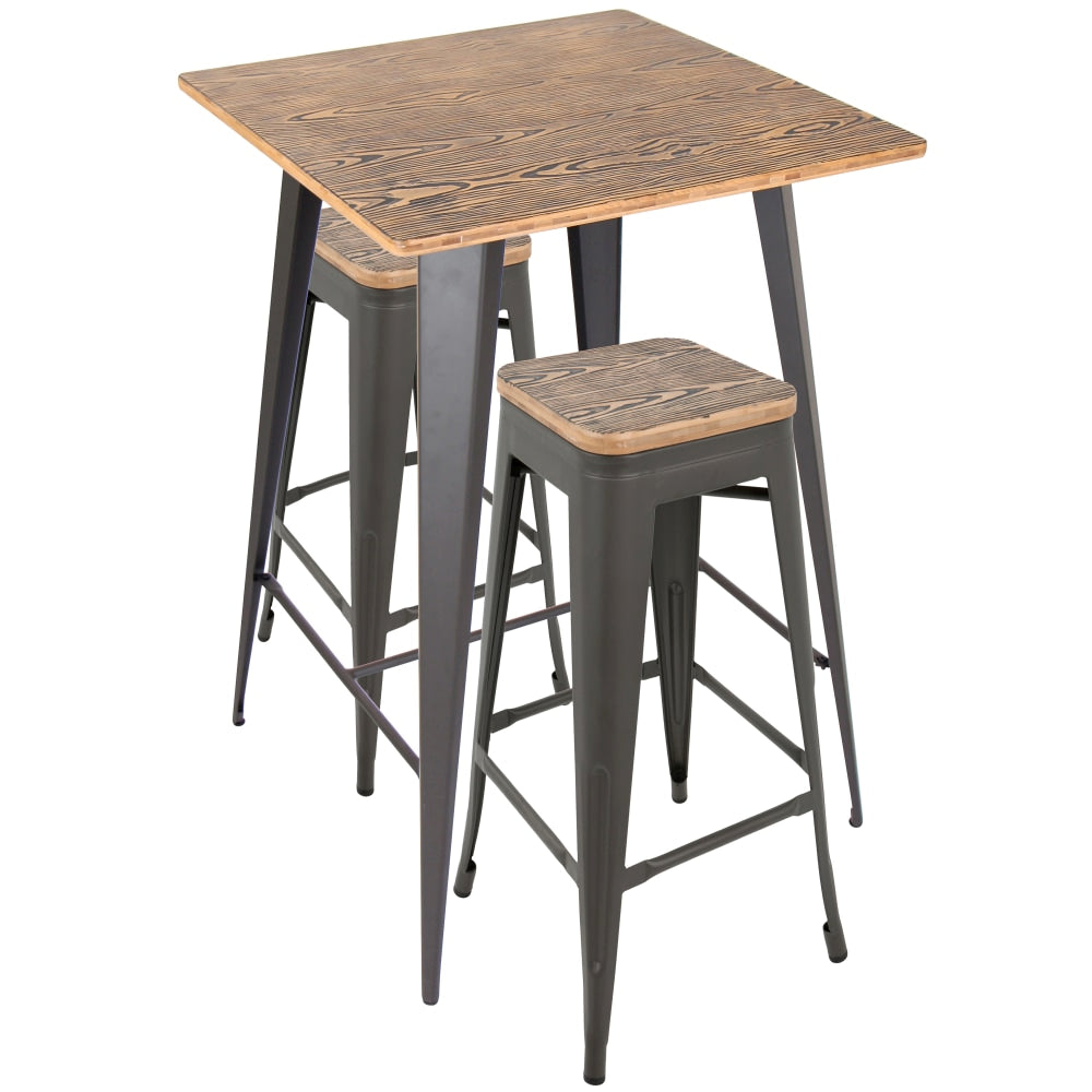 Lumisource Oregon Industrial Pub Table With 2 Stools, Medium Brown/Gray