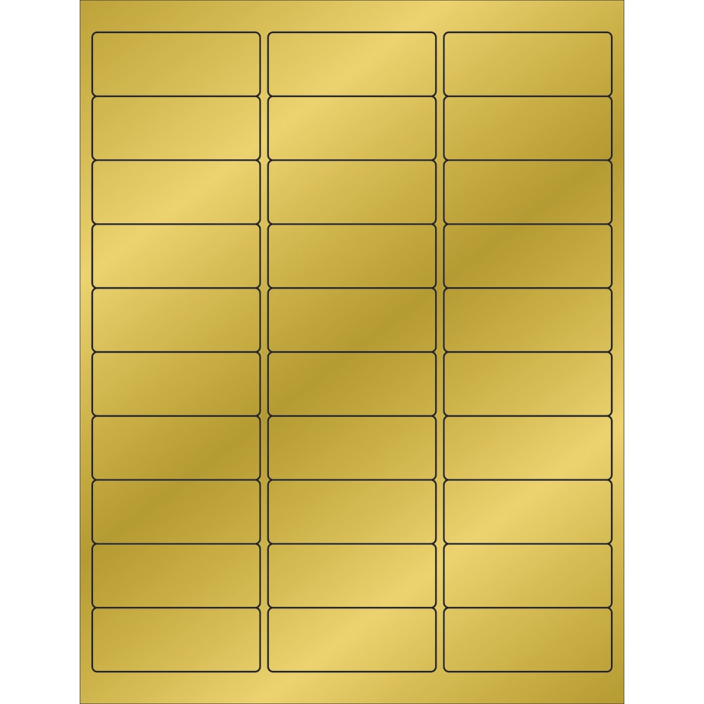 Tape Logic Foil Labels For Laser Printers, LL210GD, 1in x 2 5/8in, Rectangle, Gold, 30 Labels Per Sheet, Case Of 300 Sheets