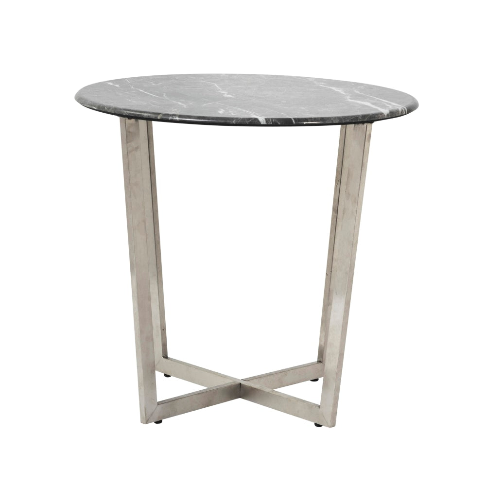 Eurostyle Llona Round Side Table, 22-1/8inH x 23-3/5inW x 23-4/5inD, Brushed Steel/Black Marble