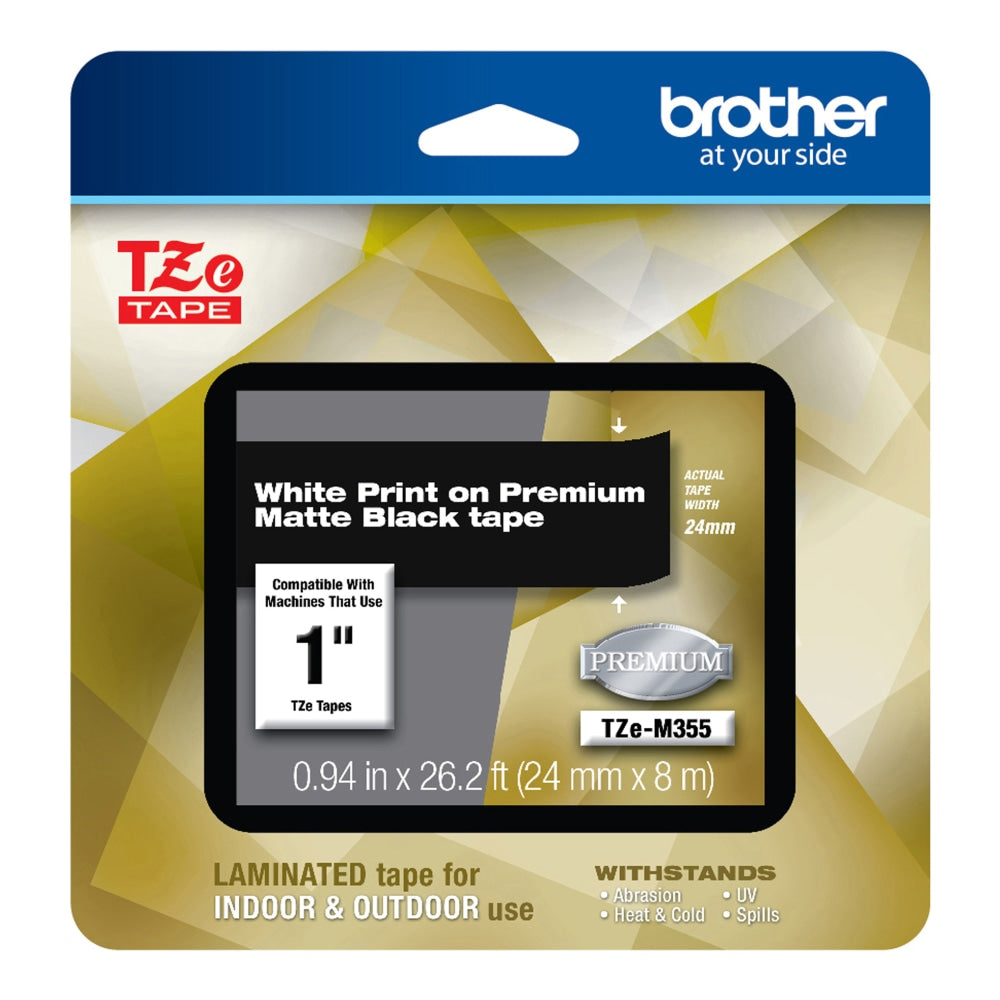 Brother TZE Premium Matte Laminated Tape, 0.94in x 26.2ft, White/Black