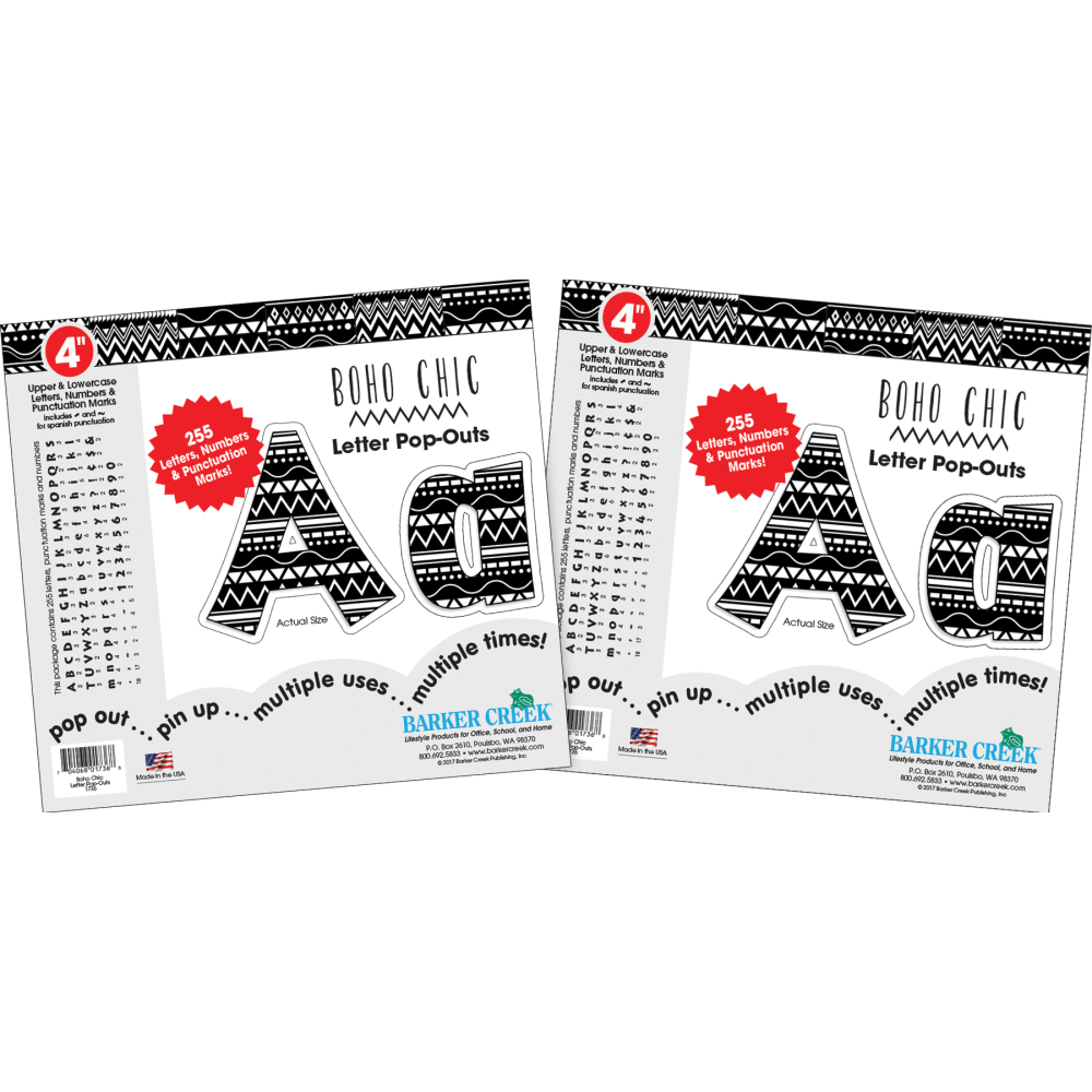 Barker Creek Letter Pop-Outs, 4in, Boho Chic, Pack Of 510