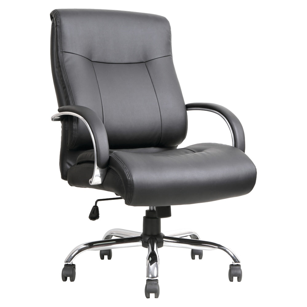 Lorell Big & Tall Deluxe Faux Leather Mid-Back Chair, Black