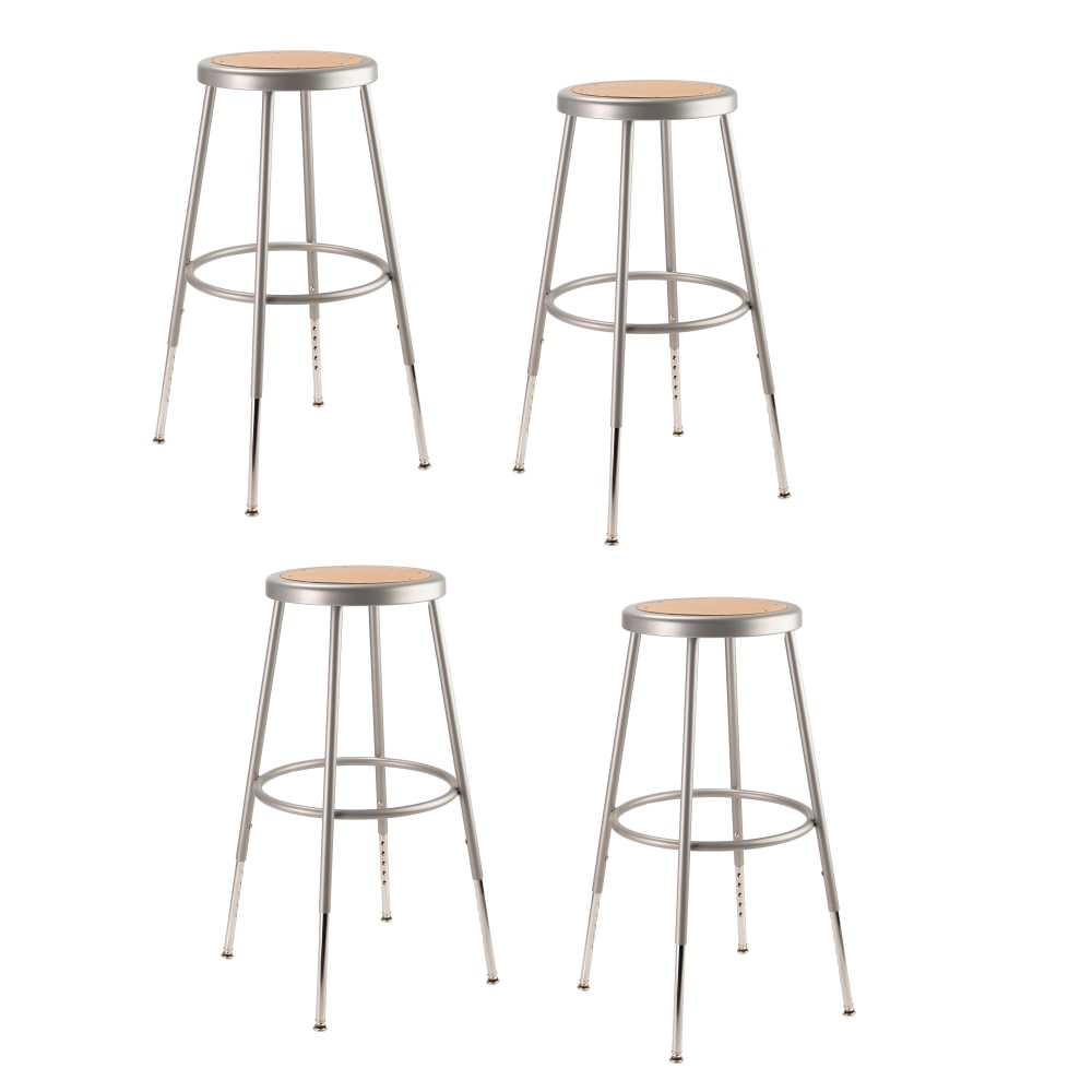 National Public Seating Adjustable Hardboard Stools, 25 - 32 1/2inH, Gray, Set of 4