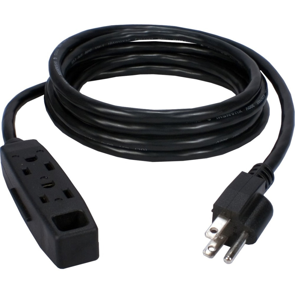 QVS 3-Outlet 3-Prong 15ft Power Extension Cord - NEMA 5-15P - 3 x NEMA 5-15R - Black