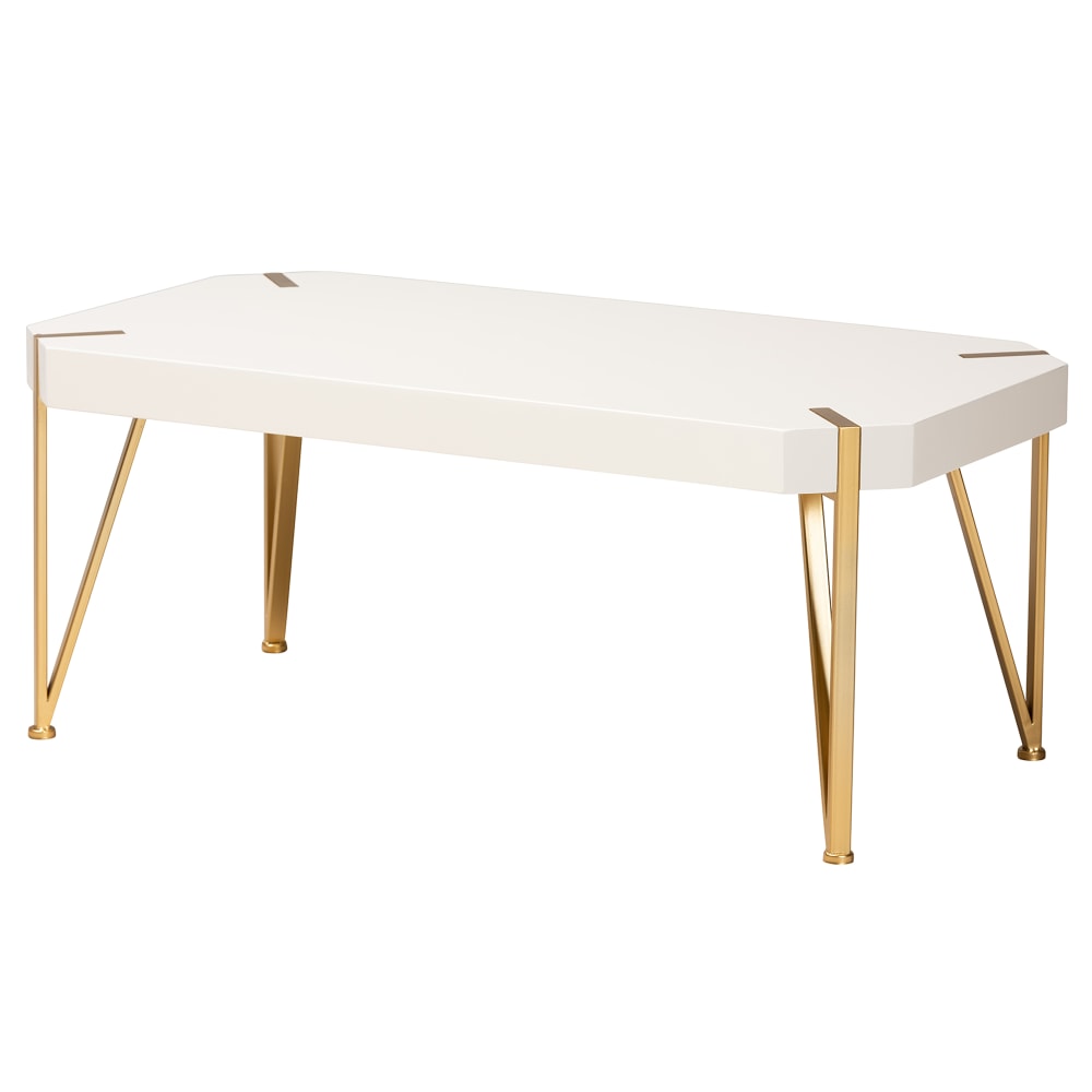 Baxton Studio Contemporary Glam And Luxe Coffee Table, 18inH x 43-1/2inW x 23inD, Brushed Gold/White