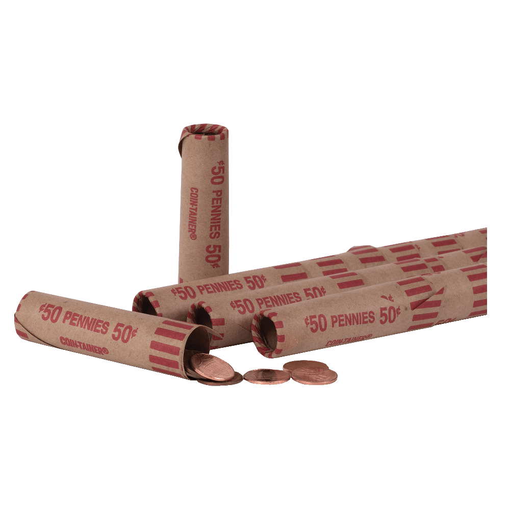 PAP-R Tubular Coin Wrap - 1cents Denomination - Durable, Burst Resistant, Crimped, Pre-formed - 57 lb Paper Weight - Paper - Red