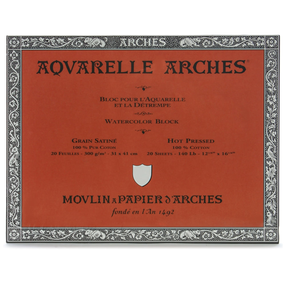 Arches Aquarelle Watercolor Block, 140 Lb, Hot Press, 12in x 16in