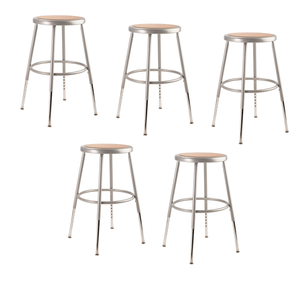 National Public Seating Adjustable Hardboard Stools, 19 - 26 1/2inH, Gray, Set of 5