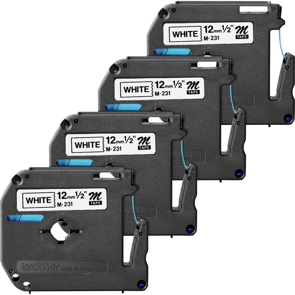 Brother P-touch Nonlaminated M Series Tape Cartridge - 1/2in Width - Direct Thermal - White - 4 / Bundle - Non-laminated, Self-adhesive