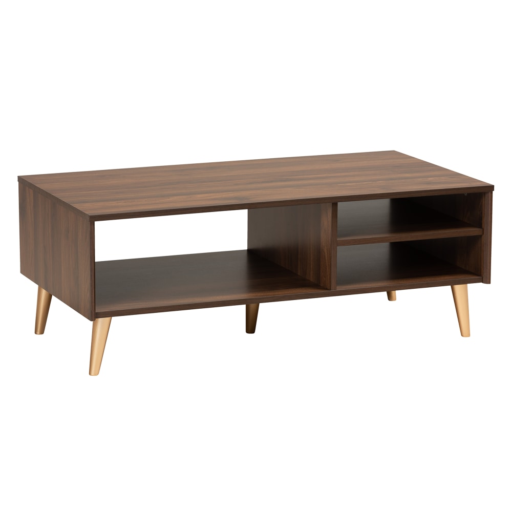Baxton Studio Mid-Century Modern Coffee Table, 15-3/4inH x 41-5/16inW x 21-3/4inD, Walnut/Gold